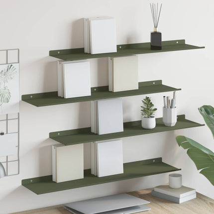 Flytande hylla 4 pcs Olivgrön 80 x 18 x 2,5 cm Stål
