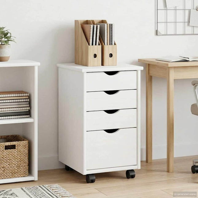 Rullande skåp med hjul Vit 34 x 39 x 56 cm Massivt furu