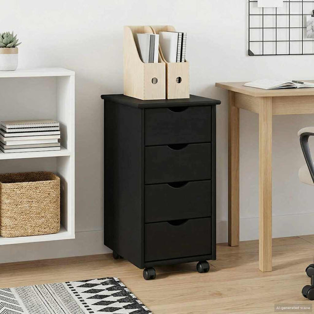 Rullande skåp 34 x 39 x 65,5 cm Massiv furu Svart