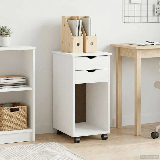 Rullande skåp 34 x 39 x 65,5 cm Massivt furu Vit
