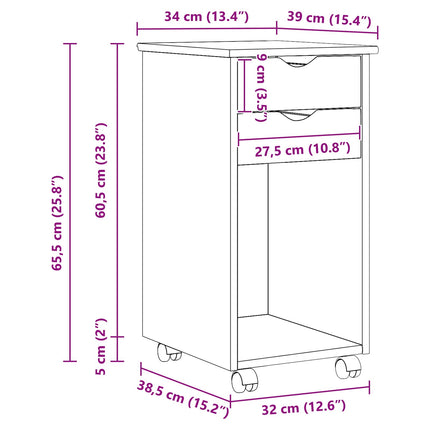 Rullande skåp Svart 34 x 39 x 65,5 cm Massivt furu