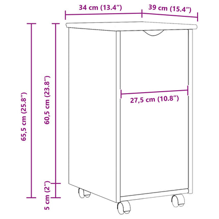 Rullande skåp Honung brun 34 x 39 x 65,5 cm Massiv furu