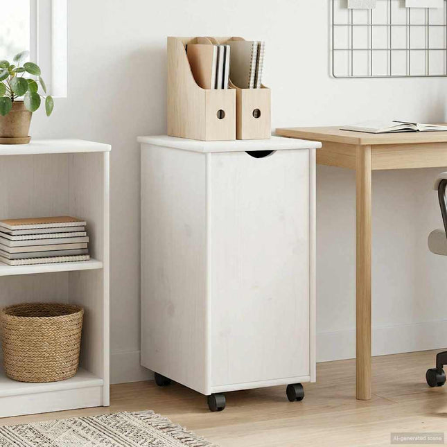 Rullande skåp med hjul Vit 34 x 39 x 65,5 cm Massiv furu