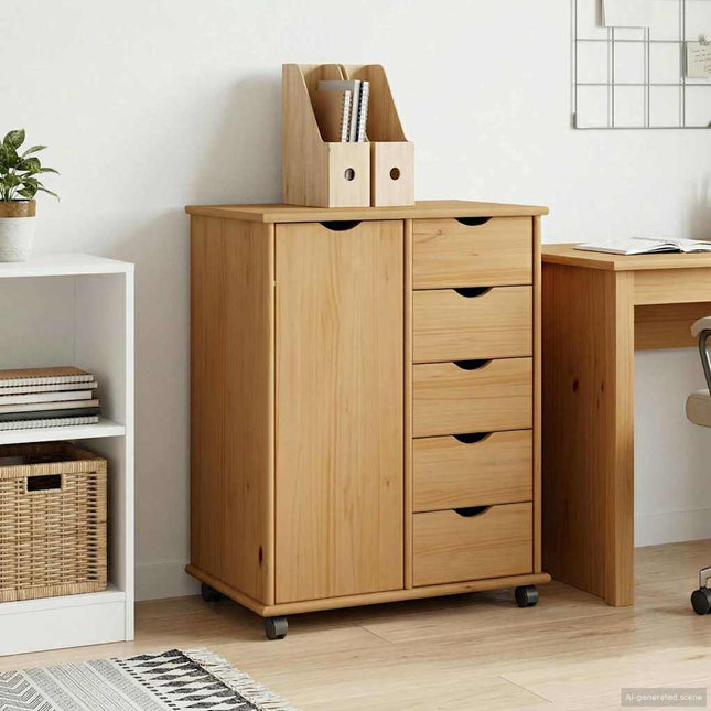 Rullande skåp 63,5 x 39 x 79 cm Massiv furu Honung brun