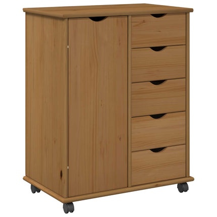 Rullande skåp Honung brun 63,5 x 39 x 79 cm Massiv furu