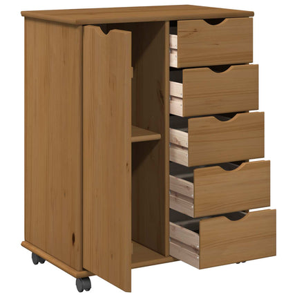 Rullande skåp Honung brun 63,5 x 39 x 79 cm Massiv furu