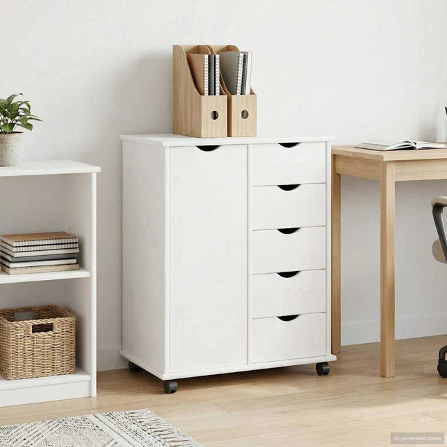 Rullande skåp 63,5 x 39 x 79 cm Massiv furu Vit