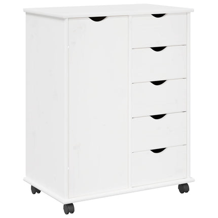 Rullande skåp med hjul Vit 63,5 x 39 x 79 cm Massiv furu