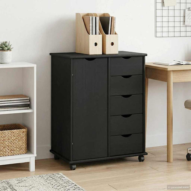 Rullande skåp 63,5 x 39 x 79 cm Massiv furu Svart