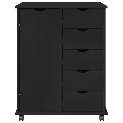 Rullande skåp med hjul Svart 63,5 x 39 x 79 cm Massiv furu