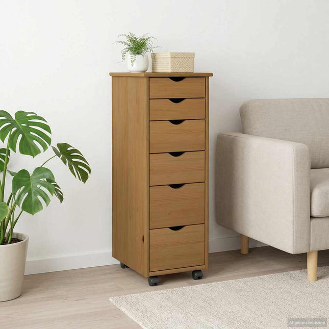 Rullande skåp 34 x 39 x 93,5 cm Massiv furu Honung brun