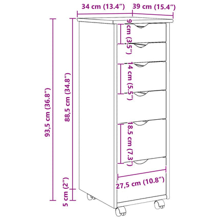 Rullande skåp Honung brun 34 x 39 x 93,5 cm Massiv furu