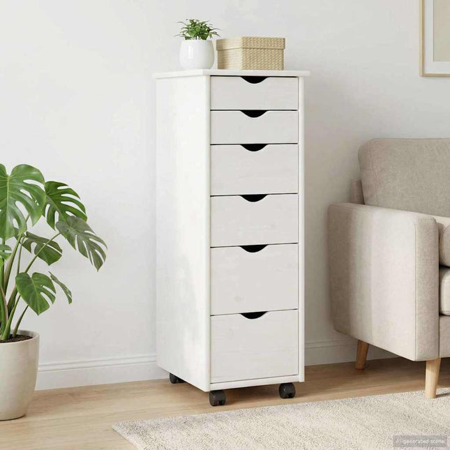 Rullande skåp 34 x 39 x 93,5 cm Massiv furu Vit