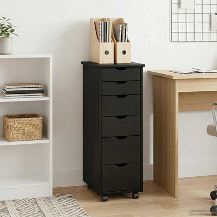Rullande skåp med hjul Svart 34 x 39 x 93,5 cm Massiv furu