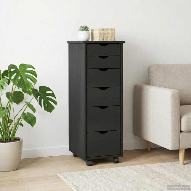 Rullande skåp 34 x 39 x 93,5 cm Massiv furu Svart