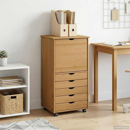 Rullande skåp med hjul Honung brun 53 x 39 x 103 cm Massiv furu