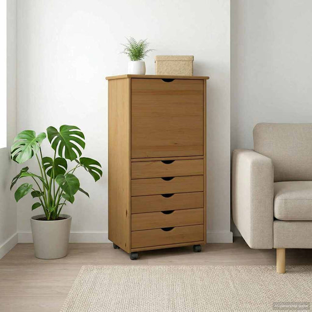 Rullande skåp 53 x 39 x 103 cm Massiv furu Honung brun