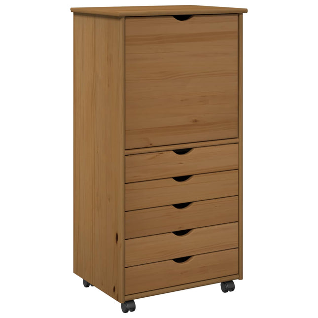 Rullande skåp 53 x 39 x 103 cm Massiv furu Honung brun