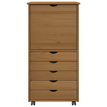 Rullande skåp med hjul Honung brun 53 x 39 x 103 cm Massiv furu