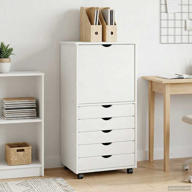 Rullande skåp 53 x 39 x 103 cm Massiv furu Vit