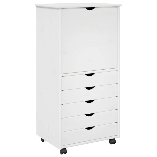 Rullande skåp 53 x 39 x 103 cm Massiv furu Vit