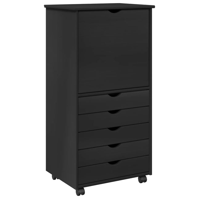 Rullande skåp 53 x 39 x 103 cm Massiv furu Svart