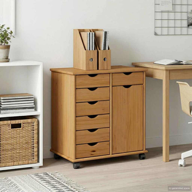 Rullande skåp 63,5 x 39 x 65,5 cm Massiv furu Honung brun