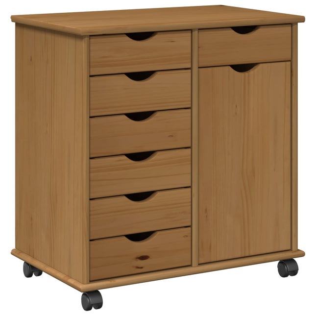 Rullande skåp 63,5 x 39 x 65,5 cm Massiv furu Honung brun