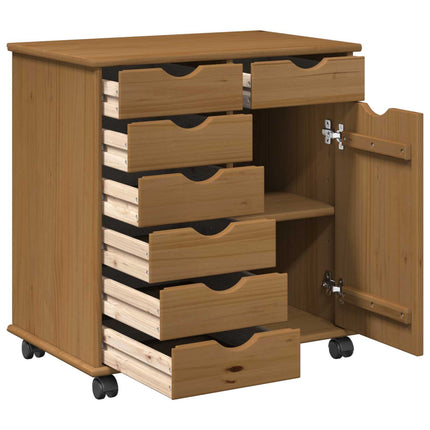 Rullande skåp Honung brun 63,5 x 39 x 65,5 cm Massiv furu