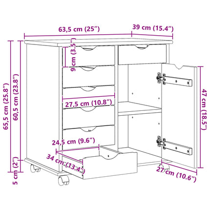 Rullande skåp Honung brun 63,5 x 39 x 65,5 cm Massiv furu
