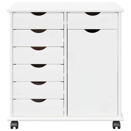 Rullande skåp med hjul Vit 63,5 x 39 x 65,5 cm Massiv furu