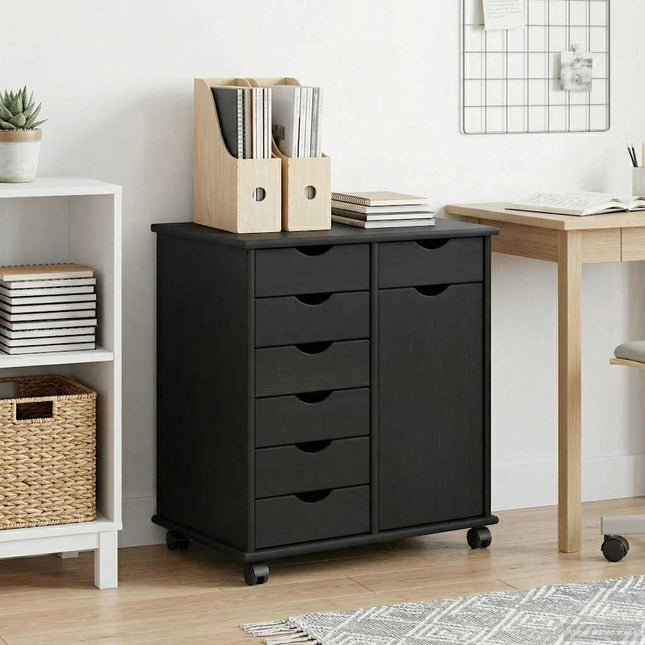 Rullande skåp 63,5 x 39 x 65,5 cm Massiv furu Svart