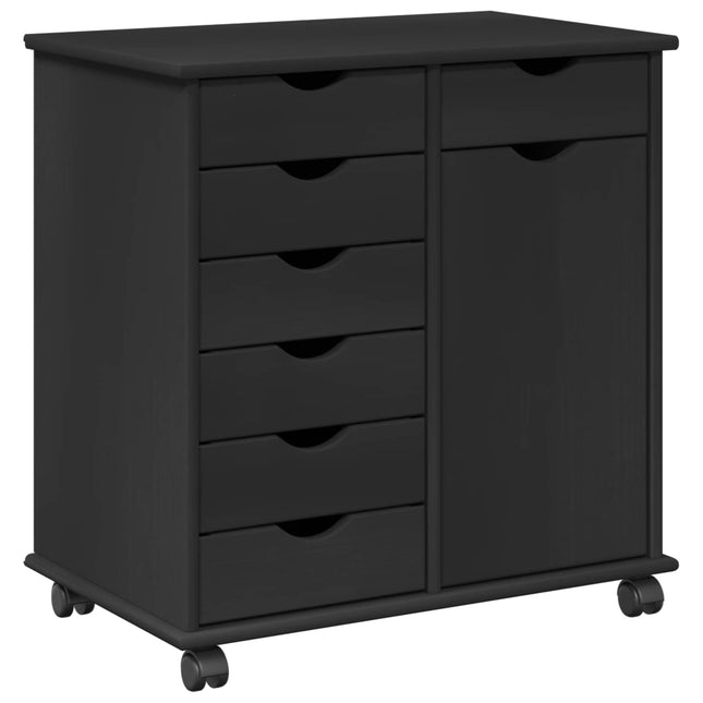 Rullande skåp 63,5 x 39 x 65,5 cm Massiv furu Svart