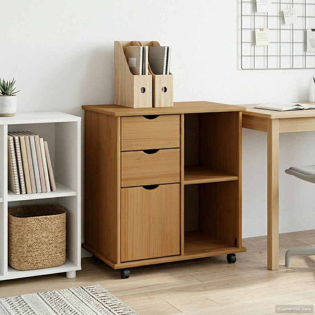 Rullande skåp 63,5 x 39 x 65,5 cm Massiv furu Honung brun