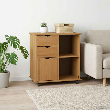 Rullande skåp Honung brun 63,5 x 39 x 65,5 cm Massiv furu