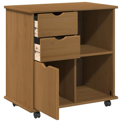 Rullande skåp Honung brun 63,5 x 39 x 65,5 cm Massiv furu