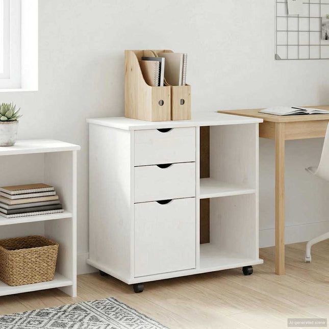 Rullande skåp 63,5 x 39 x 65,5 cm Massiv furu Vit