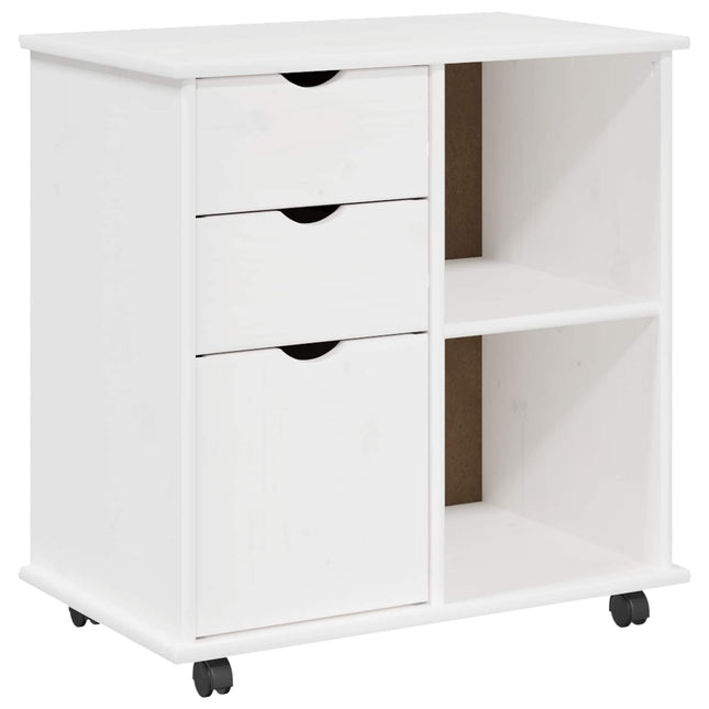 Rullande skåp 63,5 x 39 x 65,5 cm Massiv furu Vit