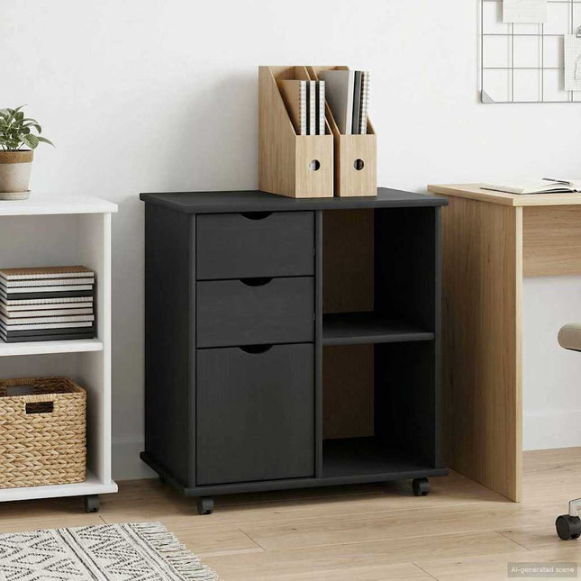 Rullande skåp 63,5 x 39 x 65,5 cm Massiv furu Grå