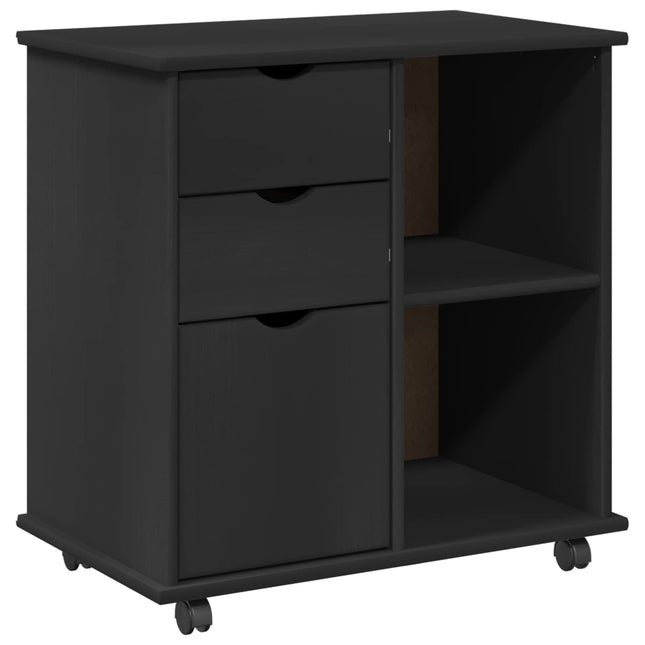 Rullande skåp 63,5 x 39 x 65,5 cm Massiv furu Svart