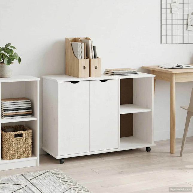 Rullande skåp med hjul Vit 100 x 39 x 65,5 cm Massiv furu