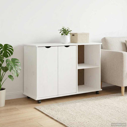 Rullande skåp med hjul Vit 100 x 39 x 65,5 cm Massiv furu