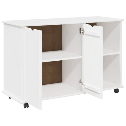Rullande skåp med hjul Vit 100 x 39 x 65,5 cm Massiv furu