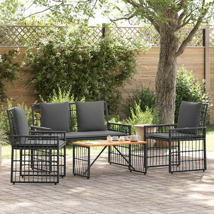 Utemöbelset 4 pcs Svart och Mörkgrå Stål och poly rattan