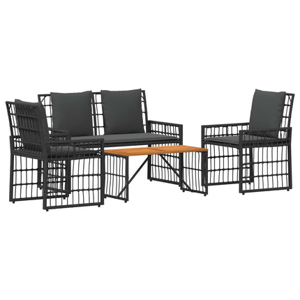 Utemöbelset 4 pcs Svart och Mörkgrå Stål och poly rattan