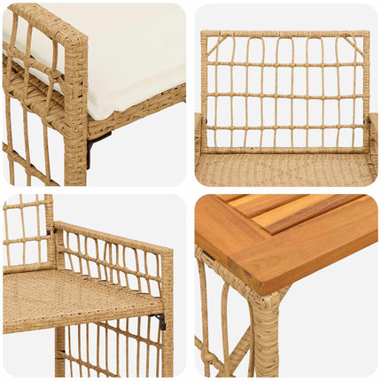 Utemöbelset 4 pcs Naturlig och Creamvit Stål och poly rattan