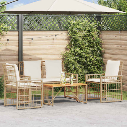 Utemöbelset 4 pcs Naturlig och Creamvit Stål och poly rattan