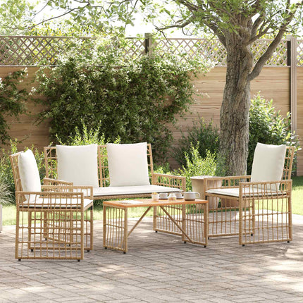 Utemöbelset 4 pcs Naturlig och Creamvit Stål och poly rattan