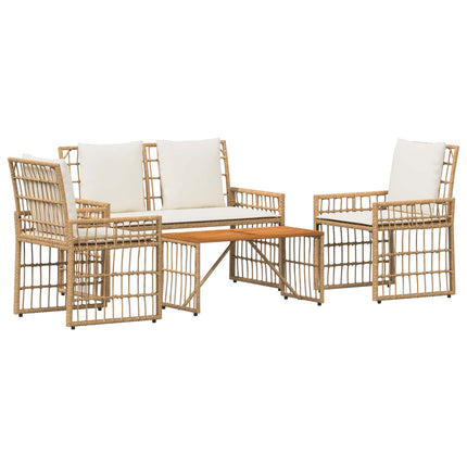 Utemöbelset 4 st Naturlig och Creamvit Stål och poly rattan
