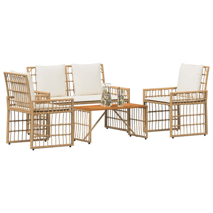 Utemöbelset 4 st Naturlig och Creamvit Stål och poly rattan